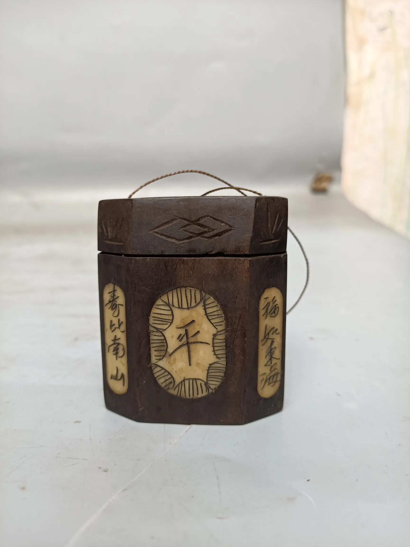 

Antique camphor wood carved tobacco box ink box