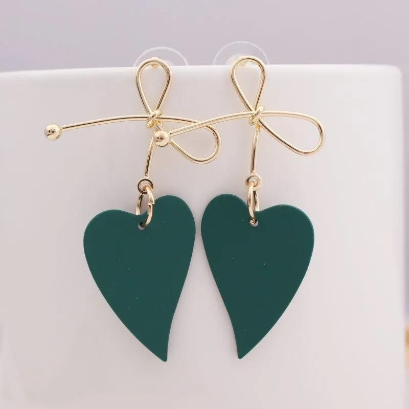 green EK553 стиль Золотой цвет большой металлический бант подвесное сердечко серьги для женщин ручной работы сладкие свадебные ювелирные изделия Pendientes подарок - Окраска металла: green