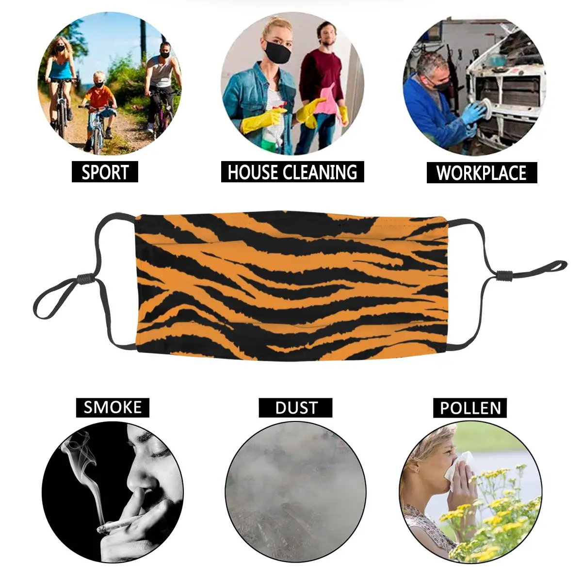 

Cat Tiger Stripe Exotic Non-Disposable Mouth Face Mask Men Fashion Animal Skin Anti Haze Dust Mask Protection Cover Respirator