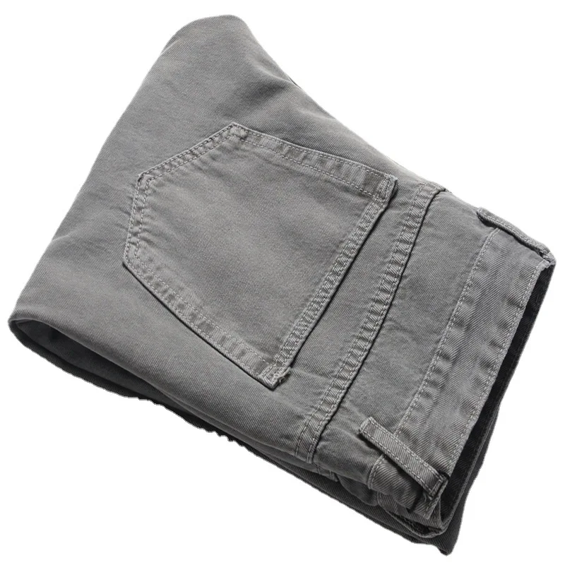 

2021men's Washed Cotton Gray Leisure Ripped Jeans Youth Fashion Solid Color Jeans