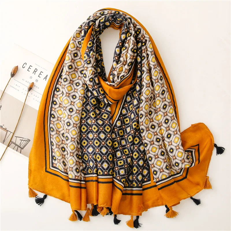 10 шт./лот модный осенний женский вискозный ромбовидный шарф с кисточками пляжный