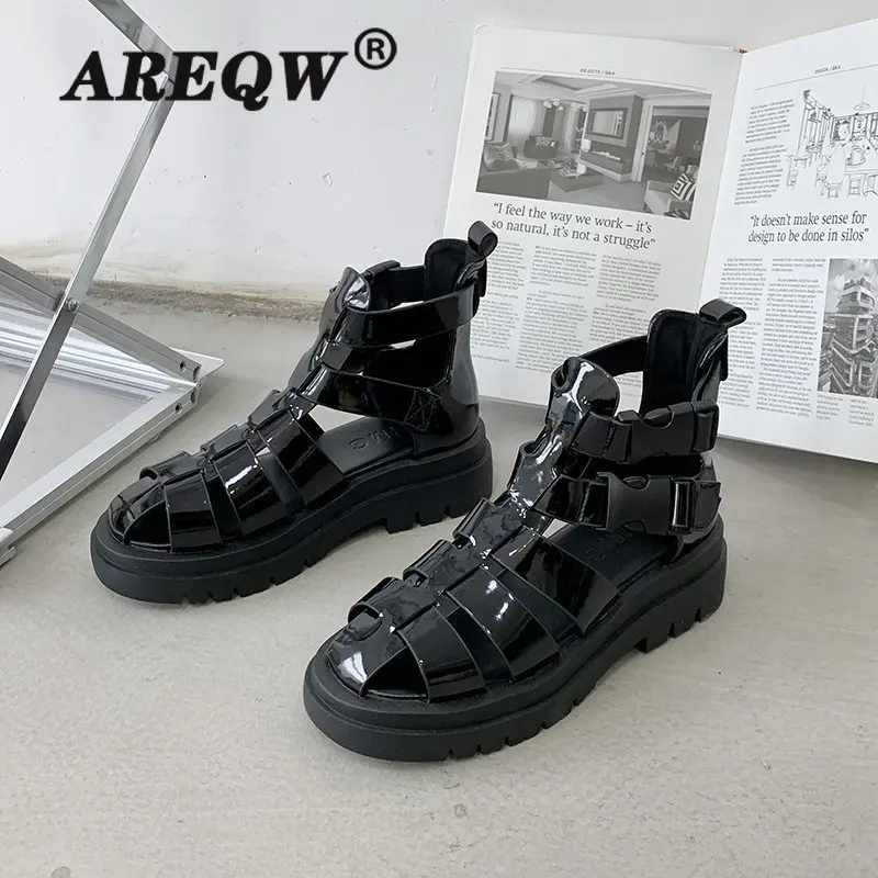 

2021 High Quality Soft PU Leather Summer Roman Shoes Women Sandals Platform Heighten Shoe Wedges Sandals