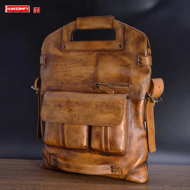 

Luxury Genuine Leather Men's Handbag Laptop Bag Men Business Briefcase Vintage Shoulder Messenger Bag Male Travel Back Pack Bags