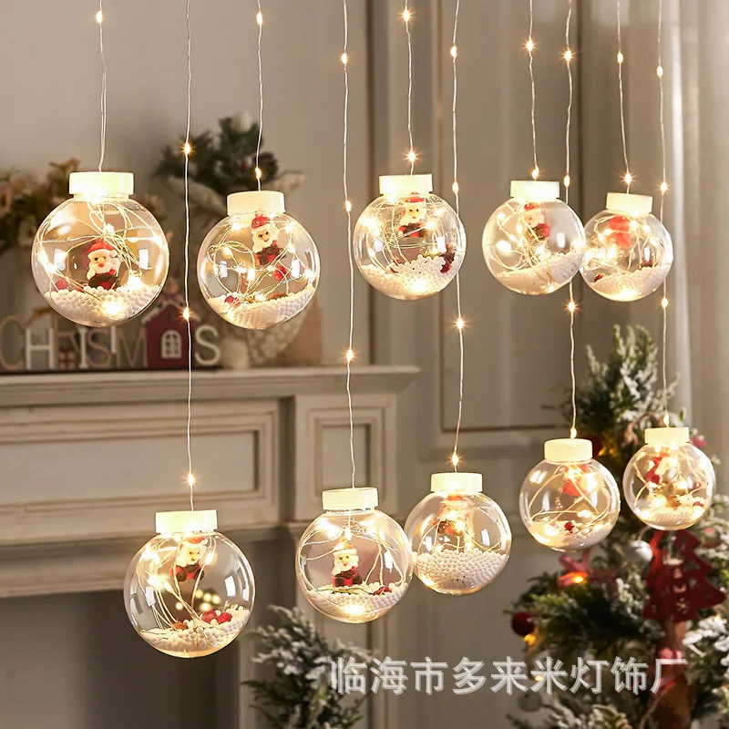 

LED Curtain Light Santa Claus Snowman Wish Orbs Lighting Chain Window Festival Decoration Copper Wire Lamp round Ball Atmosphere