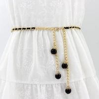 golden fashion women metal chain imitation pearls luxury fine waist strap dress coat skirt lady all match decorative waistband