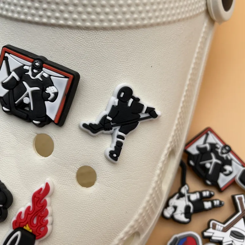 Single Sale 1 Pcs Crocs Charms PVC Shoe Decoration Hockey Player Shoe Charms Cool Goggles For Kids Party Gifts 18P-8L-4