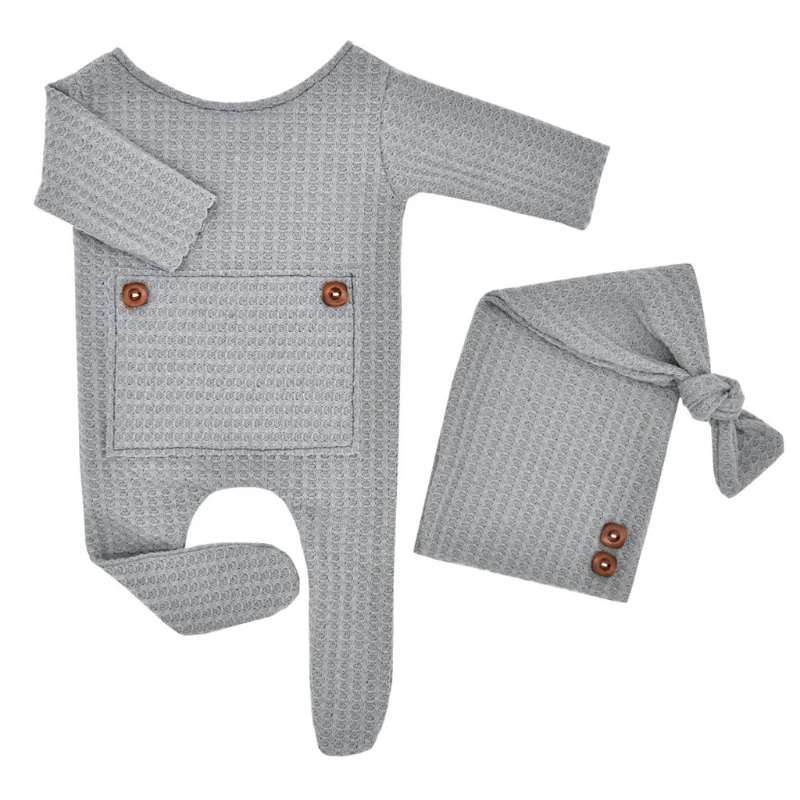 

2 Pcs/Set Infants Photo Shooting Clothing Baby Knitted Jumpsuit Long Tail Cap Kit Hat Romper Newborn Photography Props