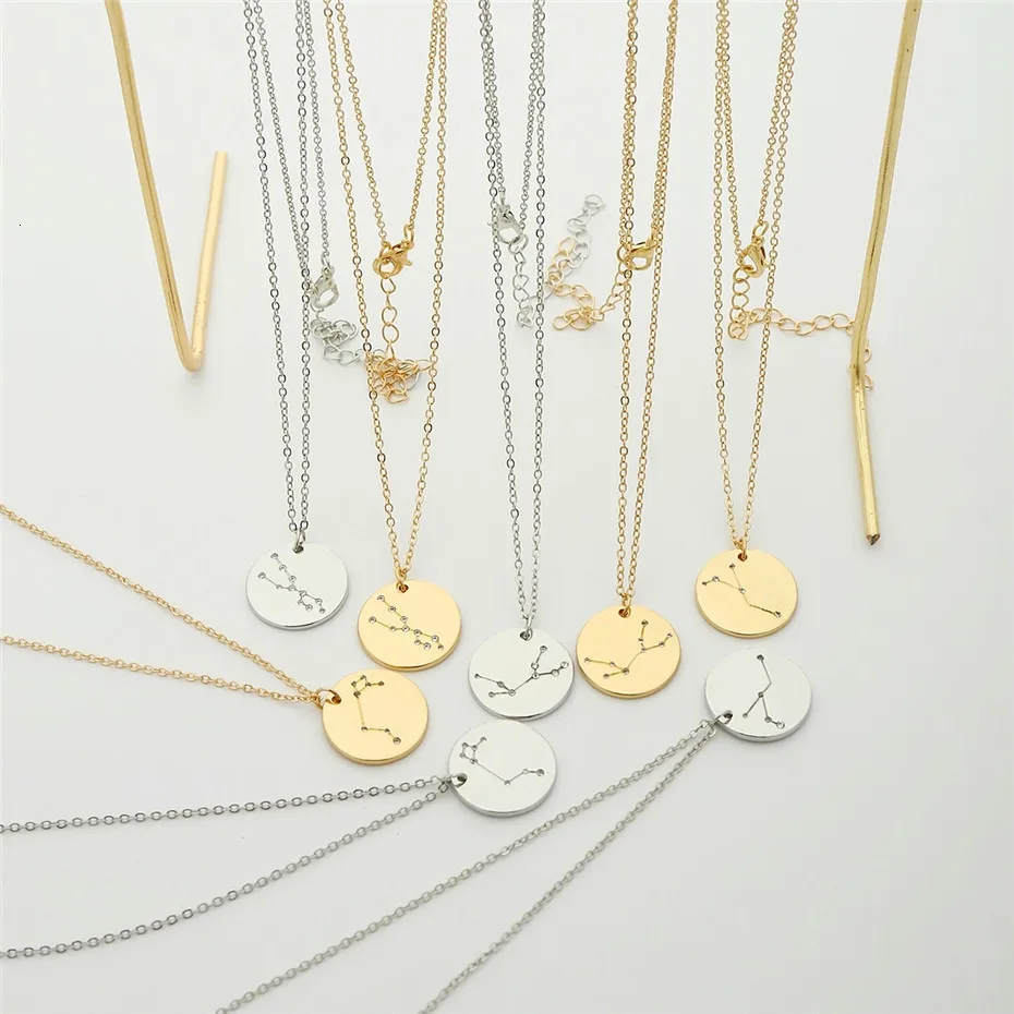 Ingemark 12 Zodiac Constellations Pendant Choker Necklace Birthday Gift Personalized Crystal Leo Libra Women Long Chain Necklace