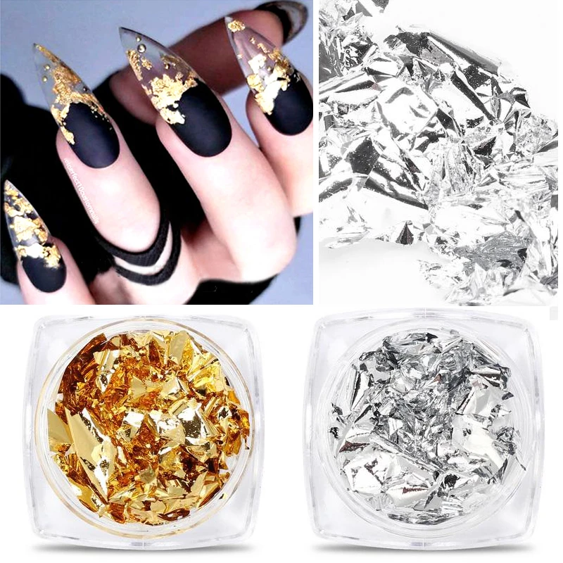 

Flakes Gold Silver Nail Art Foil Paper Irregular Aluminum Nail Sticker Sequins Glitter 3D Decoration Accessories