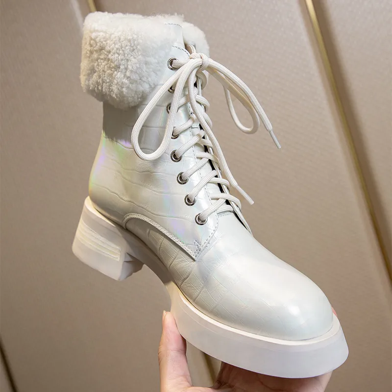 spesifikasi MEMUNIA 2021 Hot Sale Sepatu Kulit Asli Sepatu Bot Wanita Top Kualitas Hangat Tumit Rendah Sepatu Bot Salju Musim Dingin Wanita Hitam