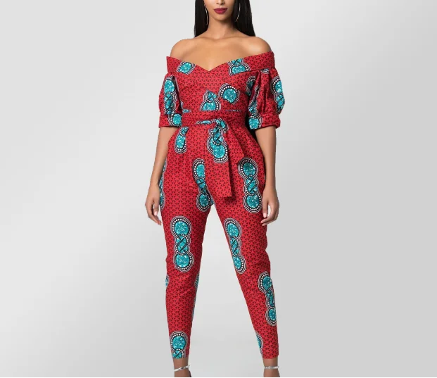 2020 Африканский женский комбинезон Дашики с открытыми плечами и V-образным