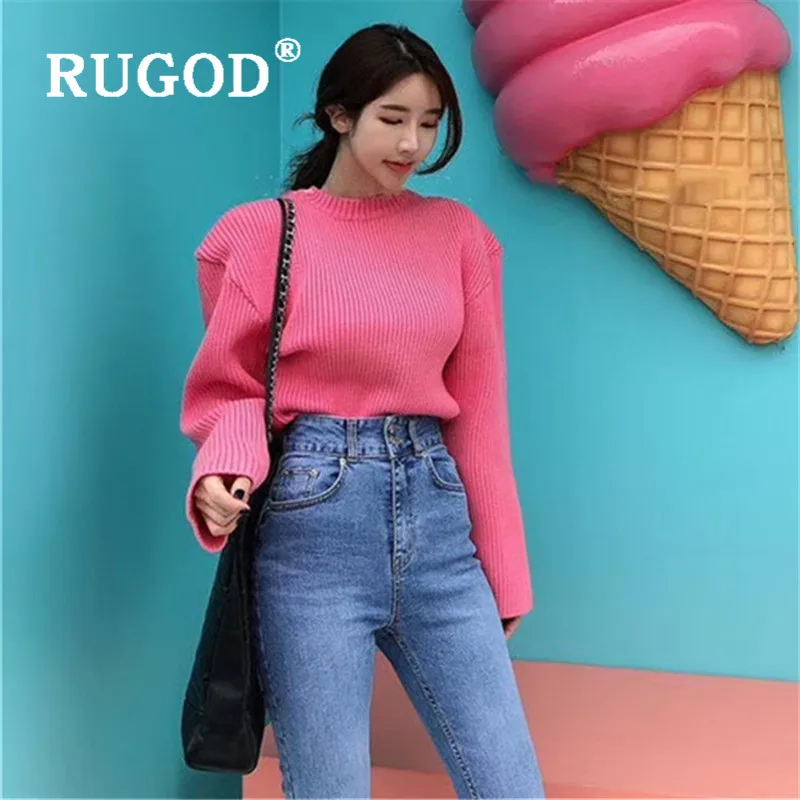 RUGOD 2019 новый зимний однотонный теплый свитер для женщин круглый вырез
