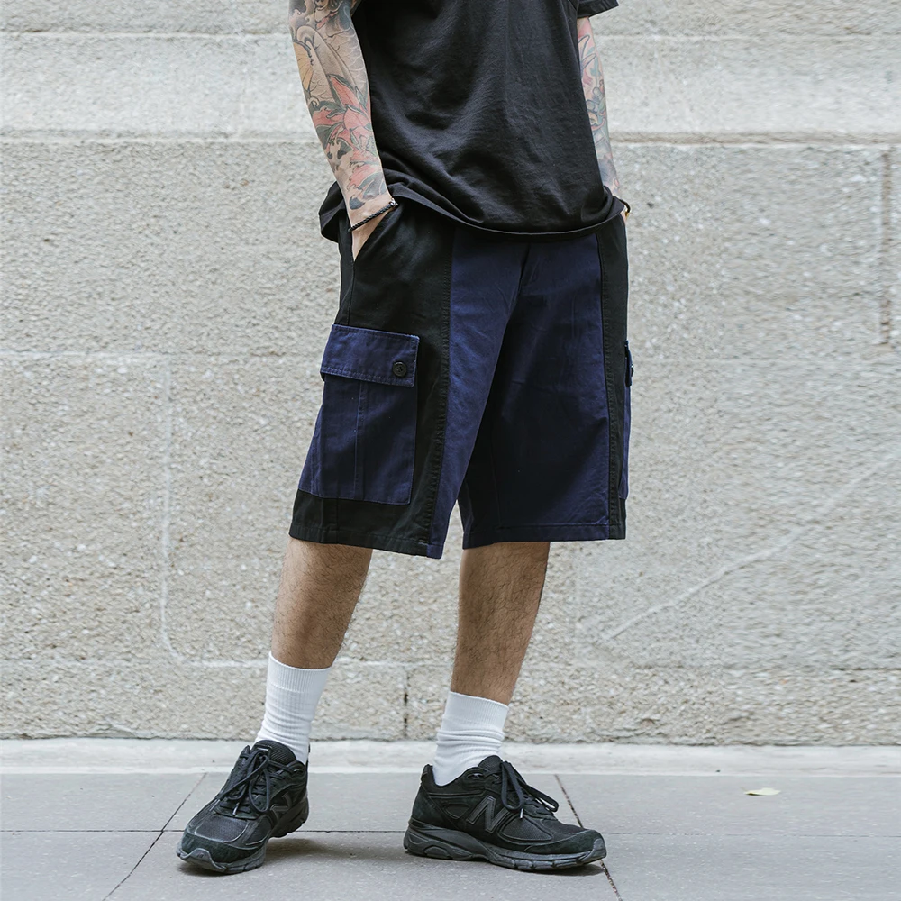

Contrast Paneled Multi-Pocket Cargo Shorts Mens Safari Style Summer Half Pants Casual Loose Knee-length Shorts Men