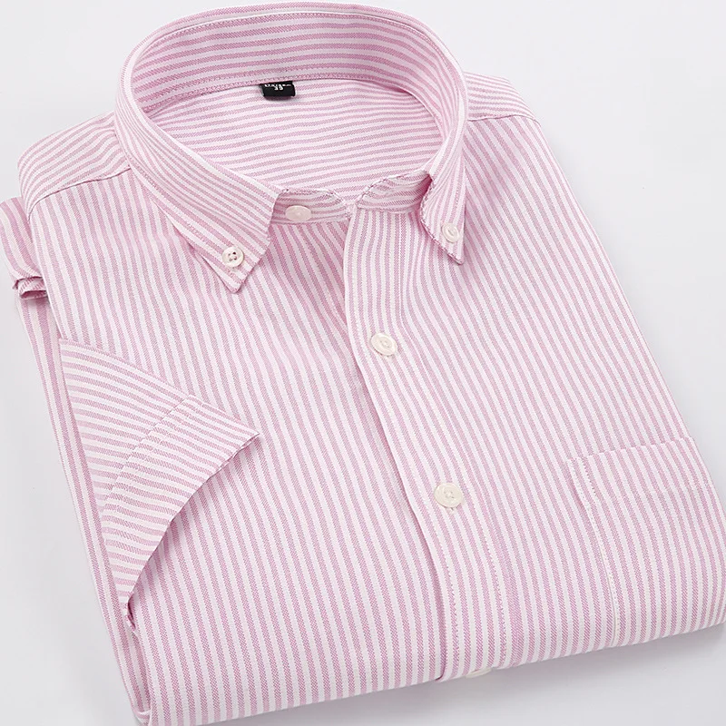 2021 Oxford short-sleeved shirt men's 60% cotton casual business men's dad suit middle-aged men's summer shirt plaid