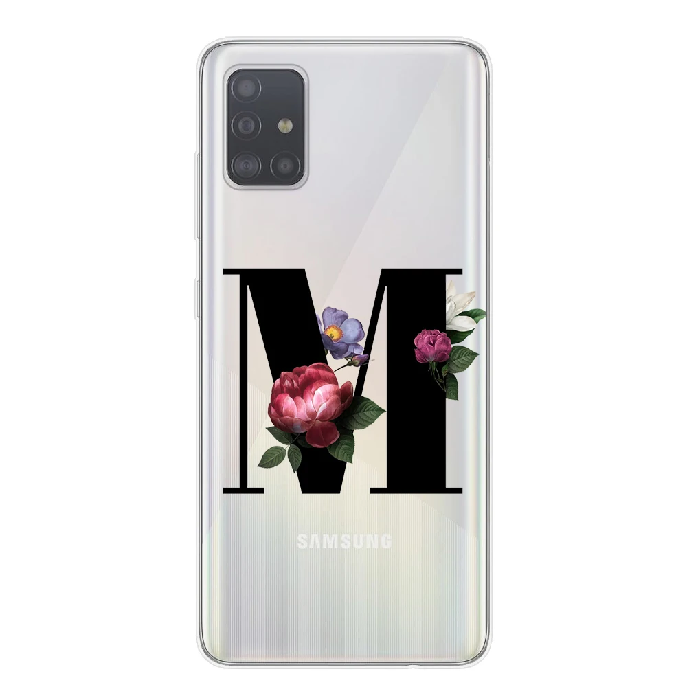 Мягкий чехол из ТПУ для Samsung S20 Plus Ultra A51 A71 Note 10 Pro Lite с цветочным принтом и буквенной