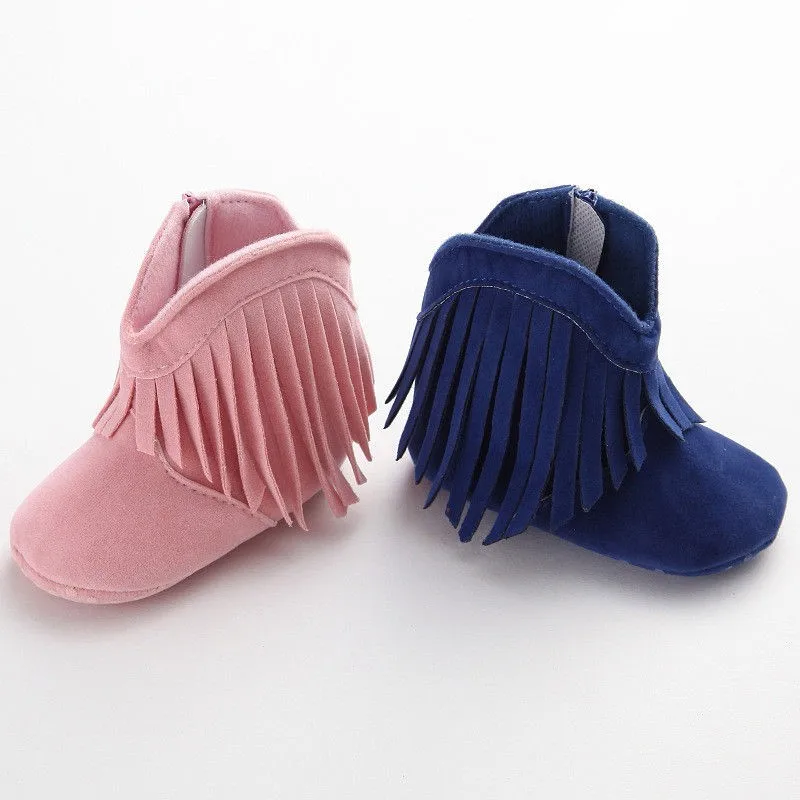 Moccs/мокасины для новорожденных девочек и мальчиков; однотонная обувь с бахромой; мягкая детская нескользящая обувь на нескользящей подошве; 0-18 месяцев