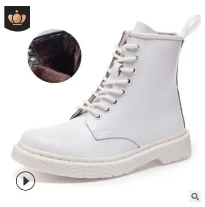 White cotton Careaymade/Новинка года; зимняя женская обувь; ботинки из натуральной кожи в британском стиле; модные ботинки; 7 цветов на толстой подошве - Цвет: White cotton