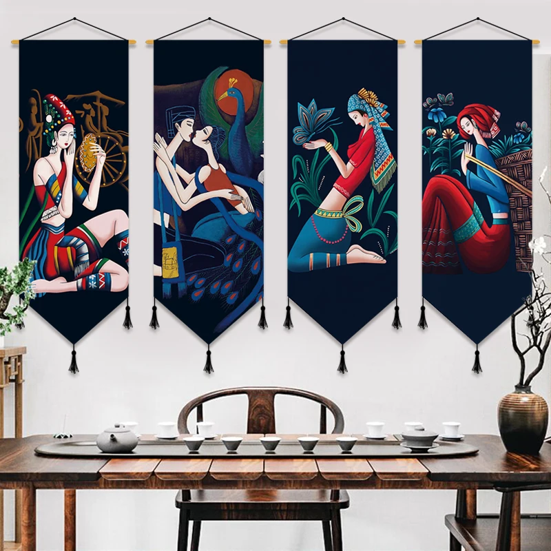 

Chinese National Style Wall Art Canvas Paintings Posters Bedroom Living Room Home Decor Aesthetic Hanging Scroll Painting Decals