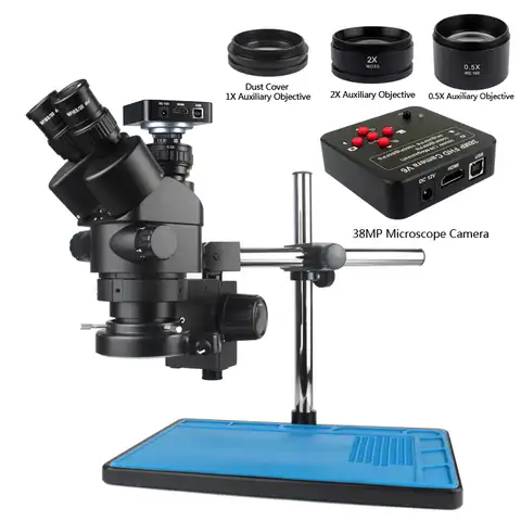 Цифровой тринокулярный микроскоп 38MP, 3,5x-90X, с сильным фокусным расстоянием, HDMI, USB, видеокамера для ремонта пайки