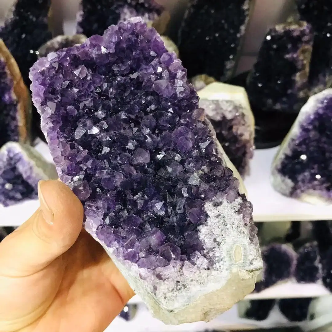 Натуральный аметистовый камень геодовый кристалл кластер домашнее украшение