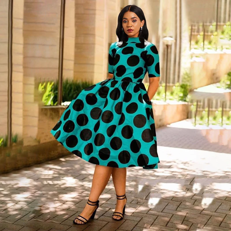 Лето Элегантная Партия Синий Африканский Плюс Размер Шифон Женские Платья Стенд