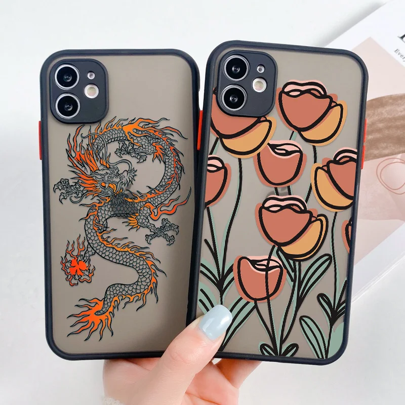 Transparent Case For iPhone 11 Pro Case 12 13 Mini Flower Cover For iPhone XR 7 8 Plus X XS 11 Pro Max SE 2020 Protective Cover