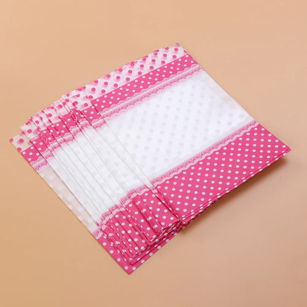 

50 Pcs Candy Packing Bags Colored Dot Pocket Cookies Biscuits Snacks Packaging Bags with Ties - 24x16cm )