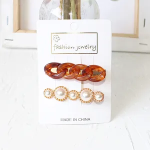 Набор аксессуаров для волос, заколки для волос с черепаховой раковиной, цепочкой и жемчугом, геометрические аксессуары для волос цвета слоновой кости и коричневого цвета