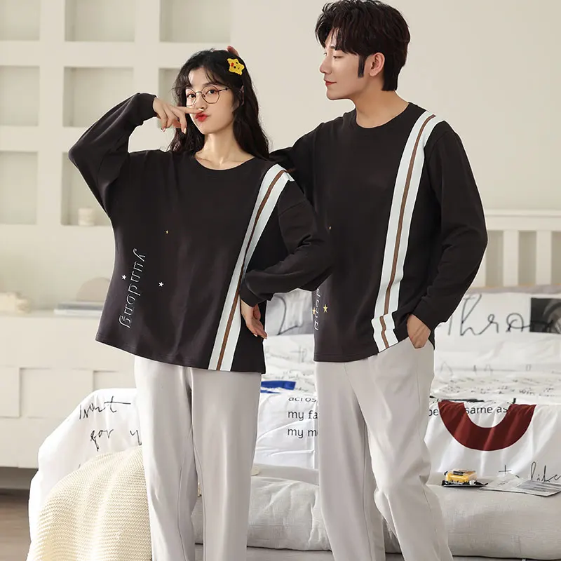 Новинка 2021 осенне-зимние хлопковые Пижамные комплекты для влюбленных стильная