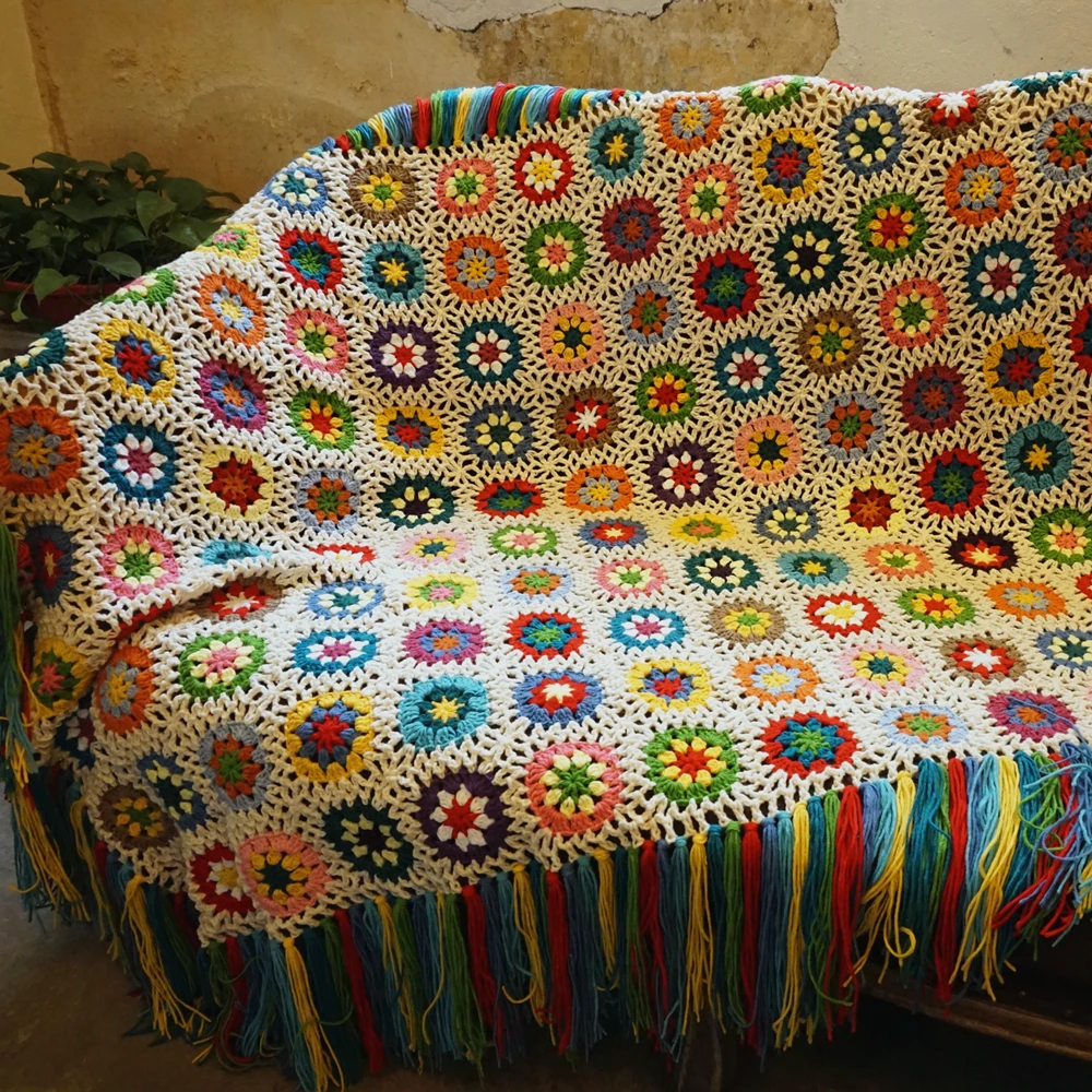 Вязаная ромашка ручной работы ретро крючком кисточка одеяло войлочное для окна