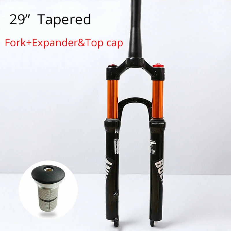 29 Tapered-Top cap BOLANY подвеска вилка MTB велосипед конические/прямые 26/27. 5/2" Вилка дисковый тормоз 100 мм путешествия QR велосипедные воздушные вилки - Цвет: 29 Tapered-Top cap