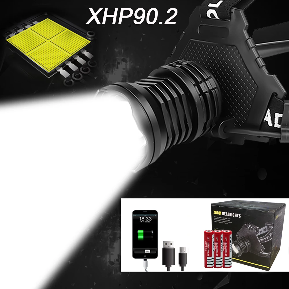 300000 лм XHP90.2 светодиодный головной светильник XHP90 высокое Мощность лампы 36 Вт Usb 18650