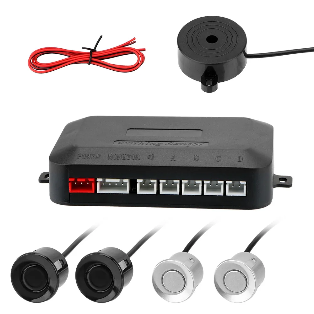 

Universal Reverse Backup Radar Sound Alert Indicator Car Parking Sensor Kit 4 Sensors Buzzer Car Distance Detection System