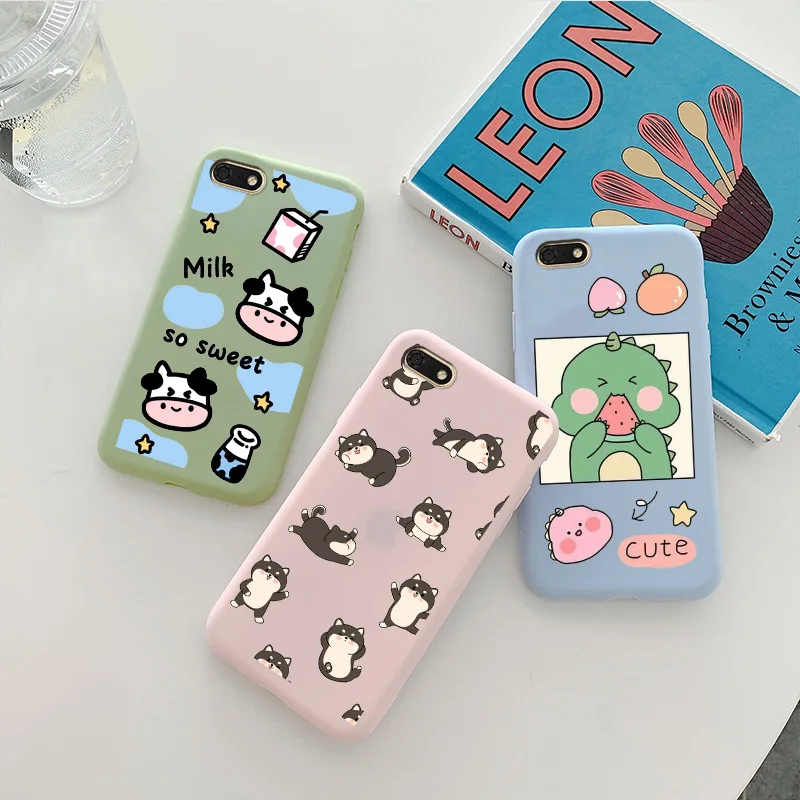 

For Huawei Honor Play 7 7C Case Cartoon Painted Animal Fundas Shell Matte TPU Candy Colors Silicone Phone Cover