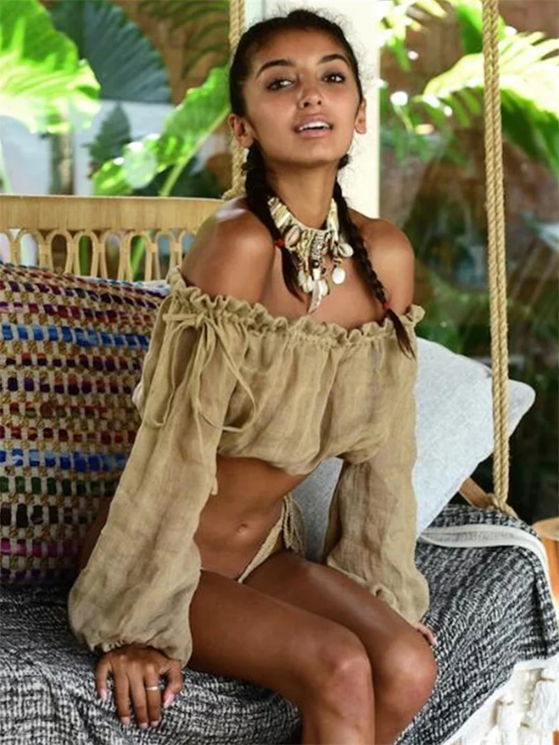 Прозрачный пикантный укороченный топ блузка Пляжная накидка саронг летнее