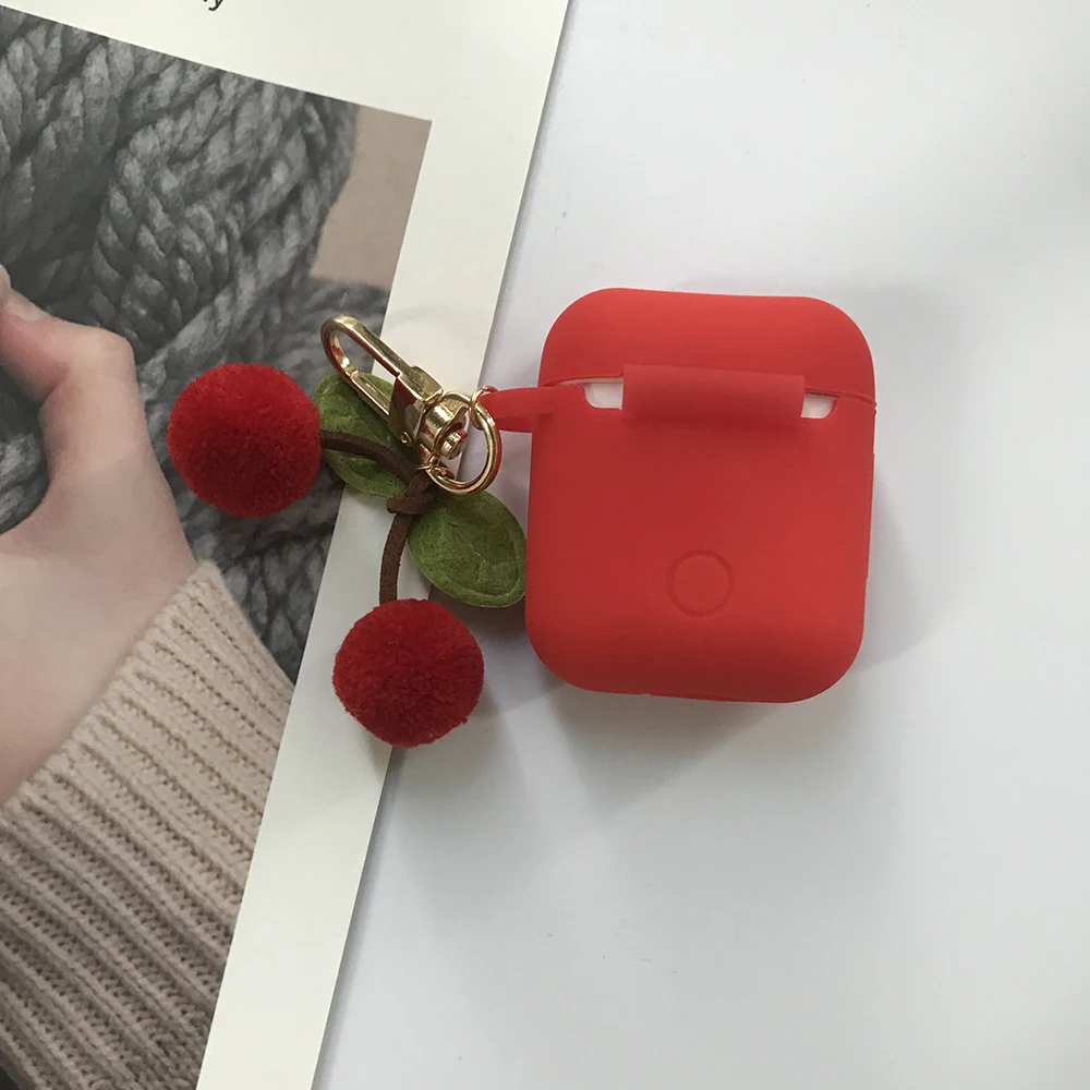 Корейский Вишневый меховой шарик-подвеска для гарнитура для AirPods чехол Bluetooth беспроводной защитный чехол для Apple AirPods чехол cherry Keychian