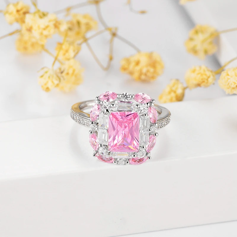 Женское Обручальное Кольцо ANGELFRIGG серебряное кольцо с большим розовым цирконием