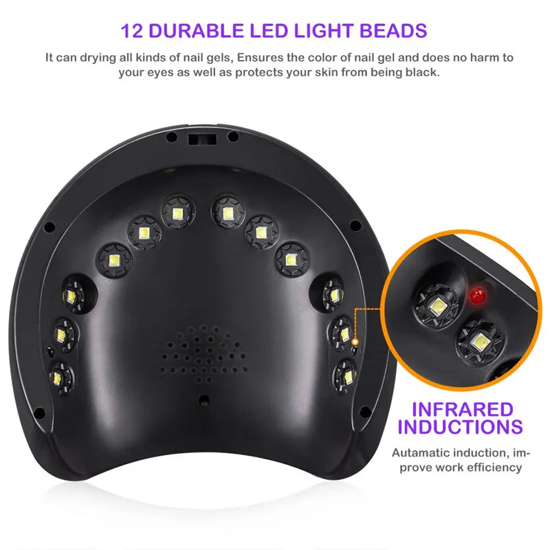 

36W Nail Phototherapy Machine Dryer UV Baking Lamp Automatic Induction for Nail Machine Curing Lamp with Timer 30s/60/99s