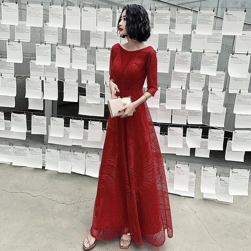 AE543 2020 Вечерние платья Длинные с o образным вырезом А силуэта коротким рукавом