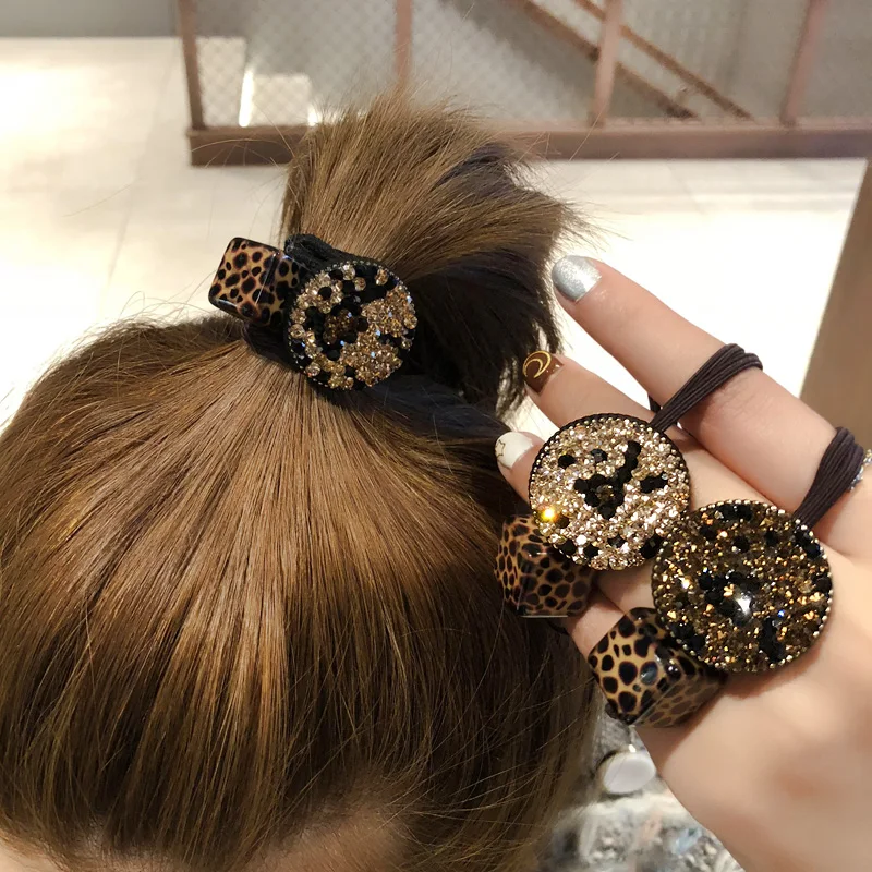 

Женская повязка на голову с чешским алмазом леопардовым узором, резинка для волос с украшением в виде шара, кожаный чехол для волос