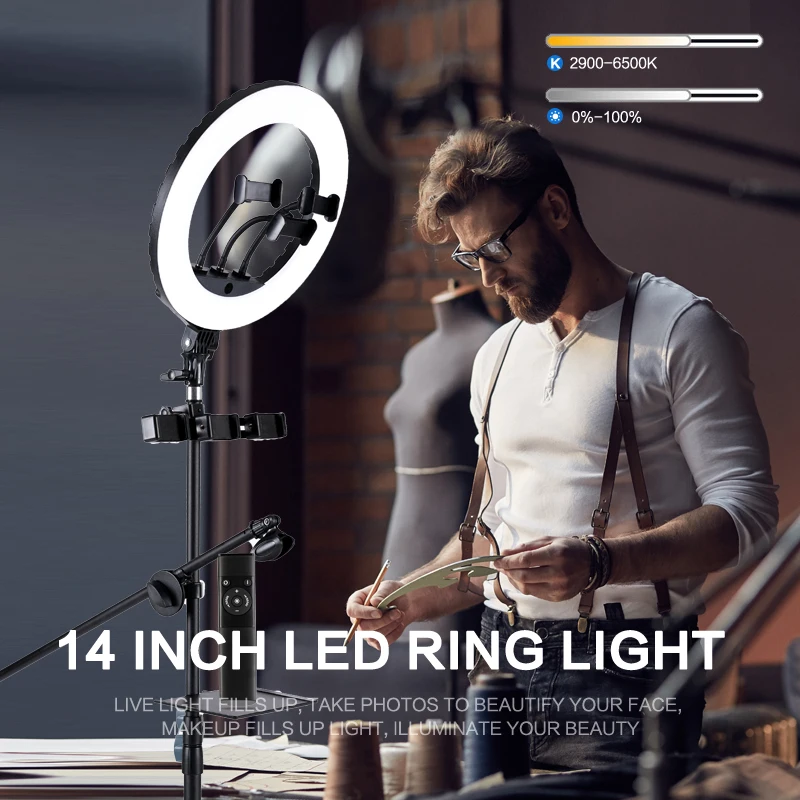 

(N)14 Inch LED Ring Light Photography Lighting Selfie Lamp USB Dimmable With Tripod For Youtube Makeup Video Live Photo Studio
