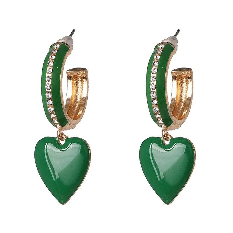 2019 Новый дизайн женские розовые зеленые эмалированные Серьги-клипсы с сердечком