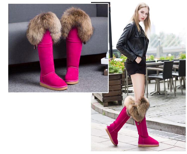 ; модные высокие зимние сапоги; botas mujer; женская зимняя обувь из натуральной кожи с натуральным лисьим мехом;