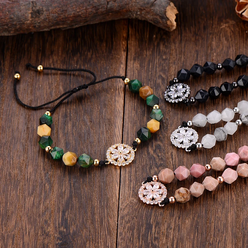 Браслет женский из натурального камня с гранеными бусинами | Украшения и