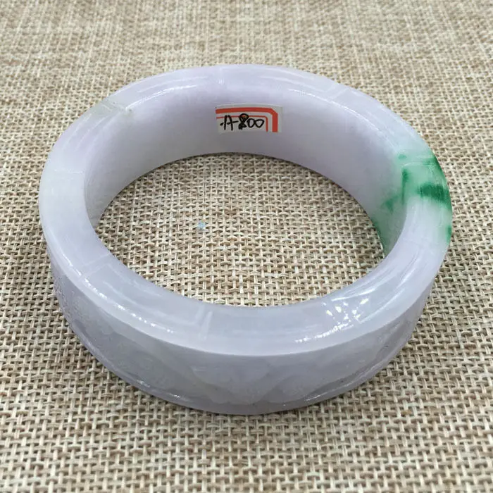 57 мм винтажный китайский ручной резной белый зеленый жадеит нефритовый браслет