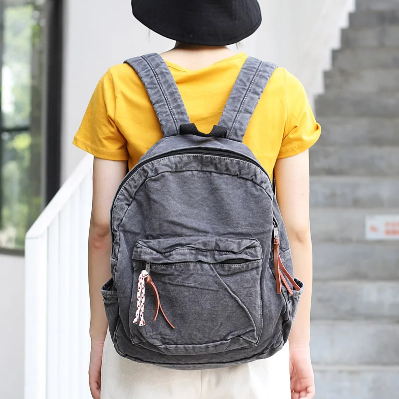 

2020 New Multi-pocket Canvas Backpack Solid Colorcasual Computer Compartment Shoulder Bag Soft Travel Portable Student Backpack