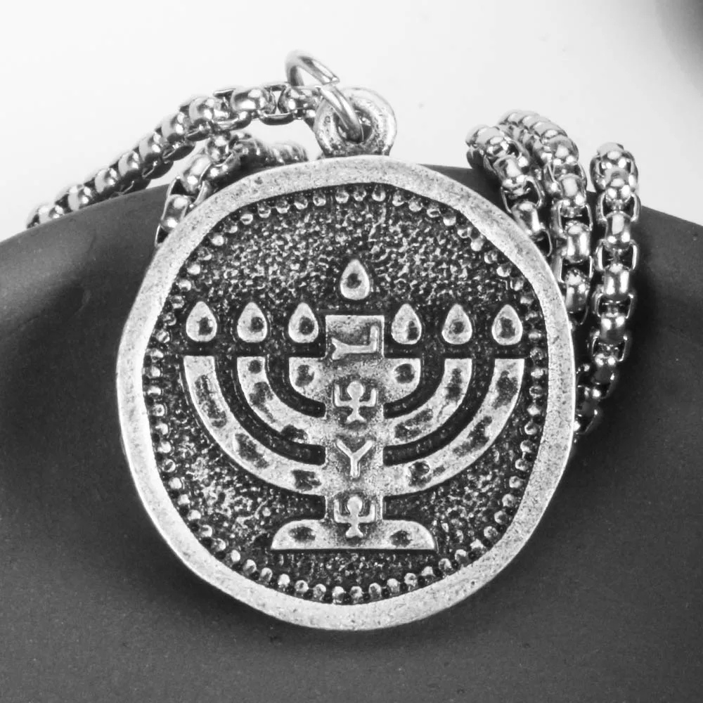 Wholesales 5Pcs/Lot,Hebrew Memorial Israelite Menorah Necklace Torah Messianic Pendant Mens Hanukkah Gifts