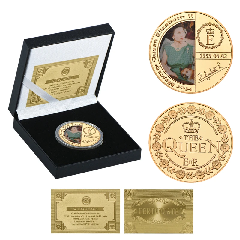 coin2 with box WR queen Elizabeth II Золотая сувенирная монета с подарочной коробкой королевская семья памятные монеты коллекционные вещи медаль дропшиппинг - Цвет: coin2 with box