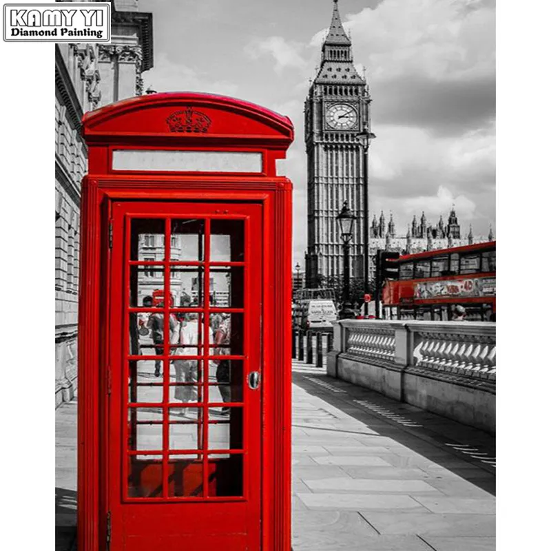 

5D DIY Diamond Painting Landscape London Red Telephone Booth,Red Bus Mosaic Cross Stitch Embroidery Scenery Big Ben