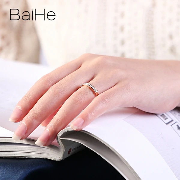 BAIHE, 14 к, розовое золото, H/SI, всего 0.13ct, натуральные бриллианты, обручальное кольцо, модное, хорошее ювелирное изделие, мужское кольцо, женское кольцо, пара колец